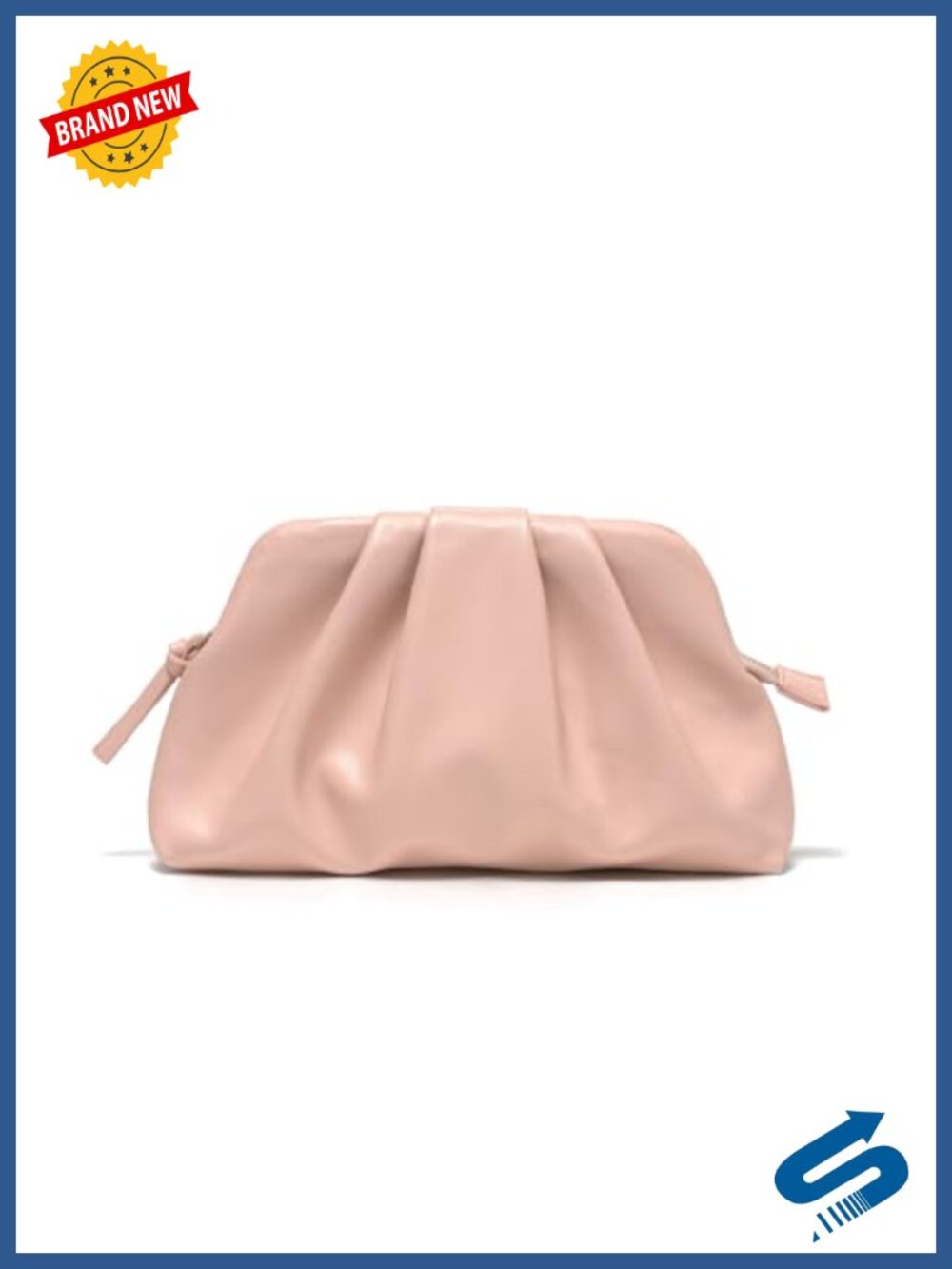 Vegan Leather Pleated Evening Clutch Zip Detachable Chain